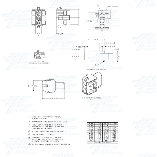 TYCO ELECTRONICS / AMP Universal Receptacle 3 Way, Mate N Lok Plug - 350767-1 - Product Specification