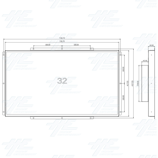 32 inch BOE LCD Panel Monitor - Dimensions Front
