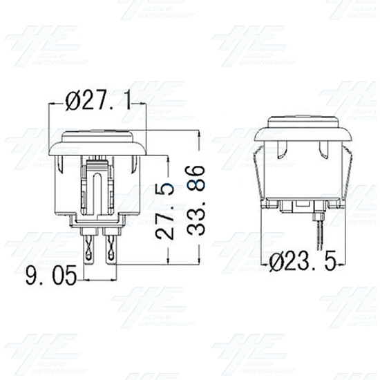 24mm Snap in Arcade Push Button - Blue - 24mm Snap-in Push Button - Dimensions