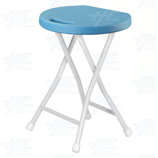 Plastic Fold Out Stool with White Frame - Blue - Plastic Fold Out Stool with White Frame - Blue