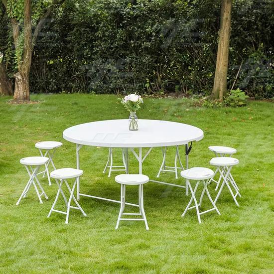 Plastic Fold Out Stool with White Frame - White - Great For OutDoors