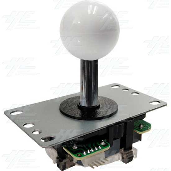 Arcade Joystick (Sanwa Style) with Microswitch PCB and 4/8 Way Restrictor Plate - White - Angle View