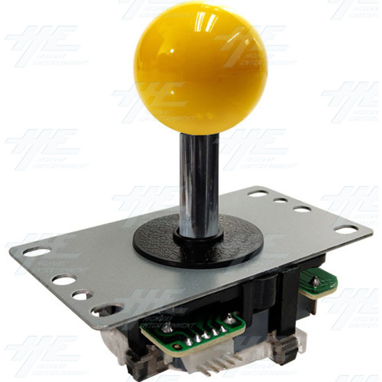 Arcade Joystick (Sanwa Style) with Microswitch PCB and 4/8 Way Restrictor Plate - Yellow - Angle View
