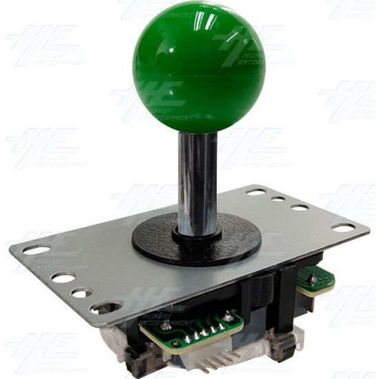 Arcade Joystick (Sanwa Style) with Microswitch PCB and 4/8 Way Restrictor Plate - Green - Angle View