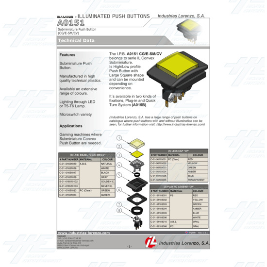 A0151 CG/E-SM/CV Illuminated Push Button - A0151 Manual