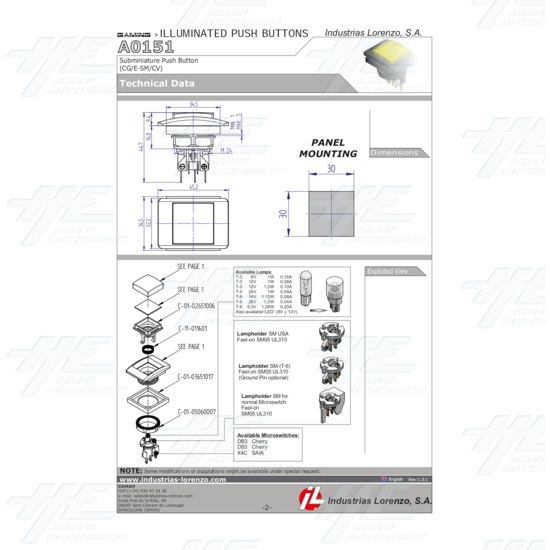 A0151 CG/E-SM/CV Push Button (without lamp/switch) - A0151 Manual