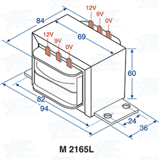 M2165L 240V 60VA Core Transformer - Dimensions Diagram