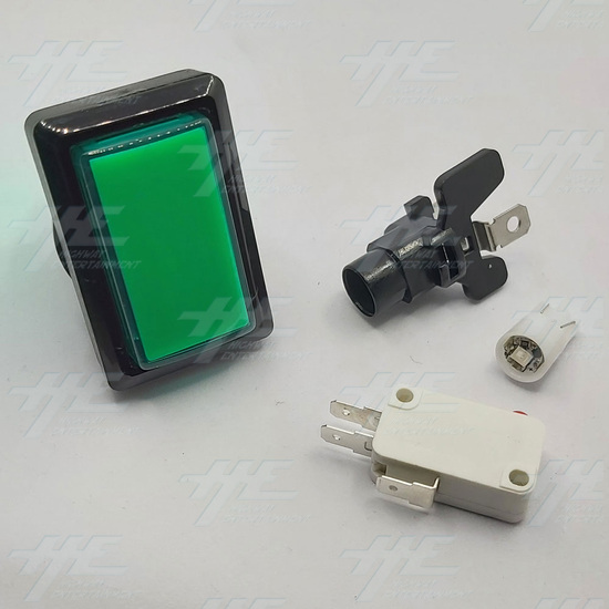 Rectangular Low Profile Illuminated Push-Button - Green - Bulb Included - Pushbutton and Switch/Housing