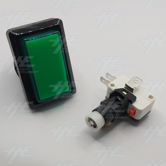 Rectangular Low Profile Illuminated Push-Button - Green - Bulb Included - Pushbutton and Switch/Housing Assembled
