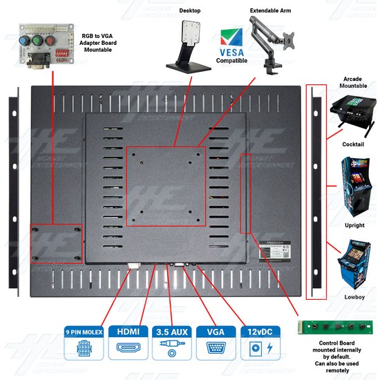 20.1 inch 4:3 Ratio Arcade Monitor 15khz 24khz 31khz up to 1600x1200 (LED Backlight) - 20.1" LG 4:3 LED Backlight Arcade VESA Monitor - Back OverView 