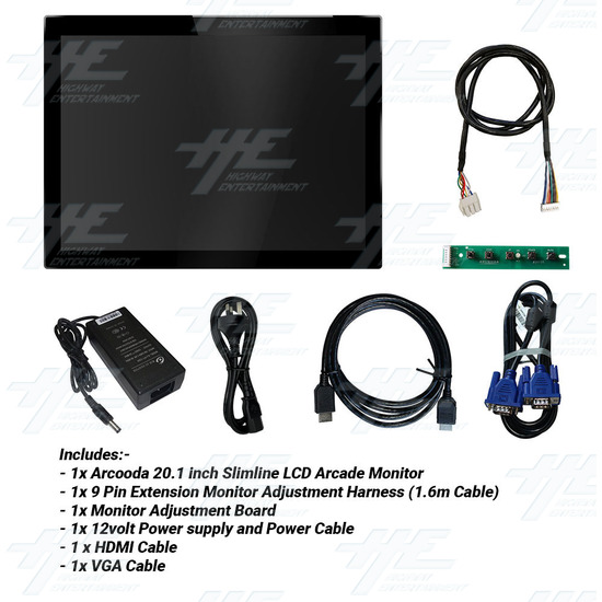 20.1 inch Professional 4:3 Slimline Arcade LCD Monitor 15khz 24khz 31khz up to 1600x1200 (CCFL Backlight) - Full Kit