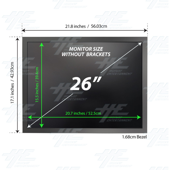 26 inch 4x3 LCD Monitor for Arcade Machine 2880x2160 (Factory Seconds) - 26 inch 4x3 LCD Monitor for Arcade Machine 2880x2160 Monitor Dimensions